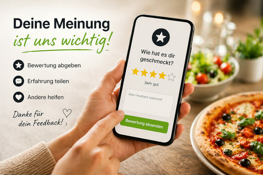 Smartphone mit Bewertungsfunktion und Sternebewertung für Restaurant Feedback